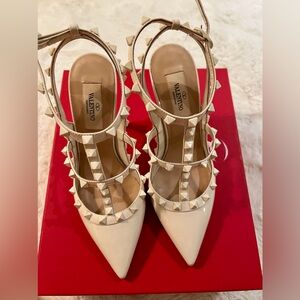 Valentino Rockstud Ankle Strap Patent Leather Pump with Tonal Studs 100mm